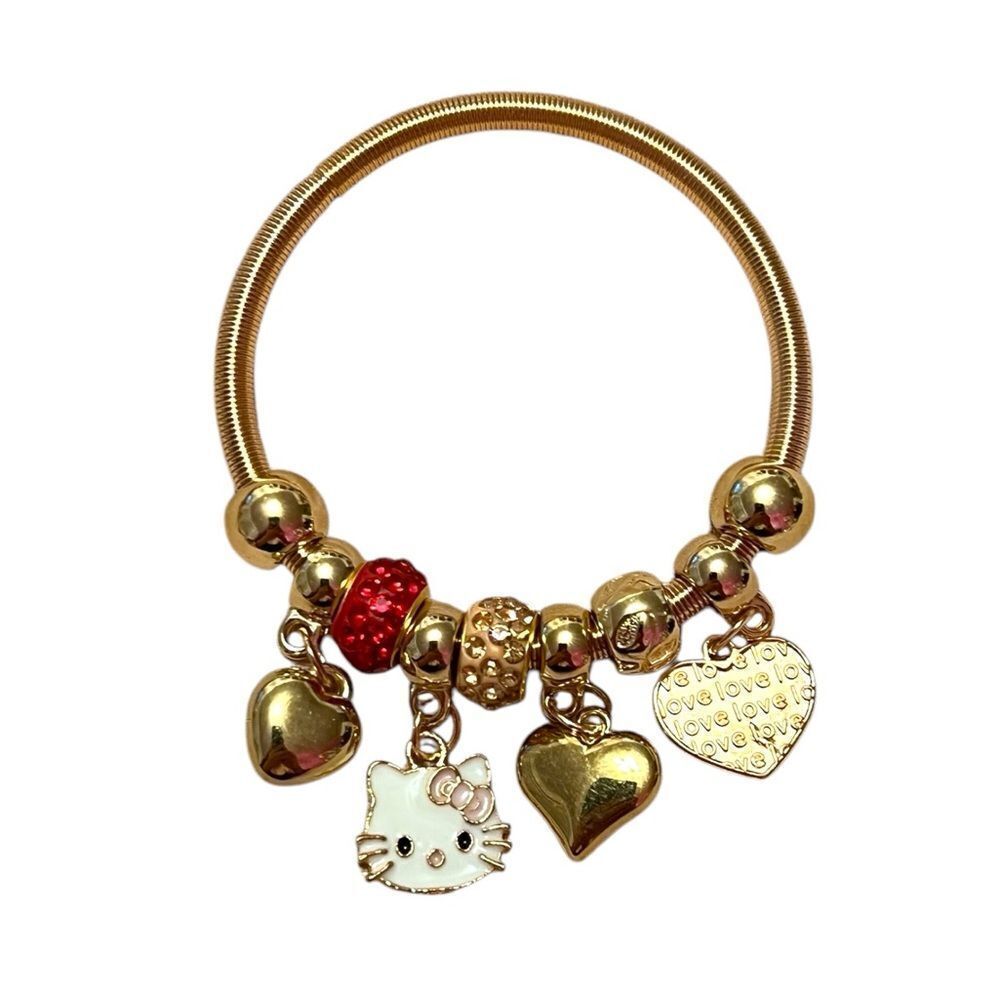 🤯5/$25🤯 Hello Kitty Hearts Red And Champagne Rhinestone Gold Tone Kids’ Charm Br